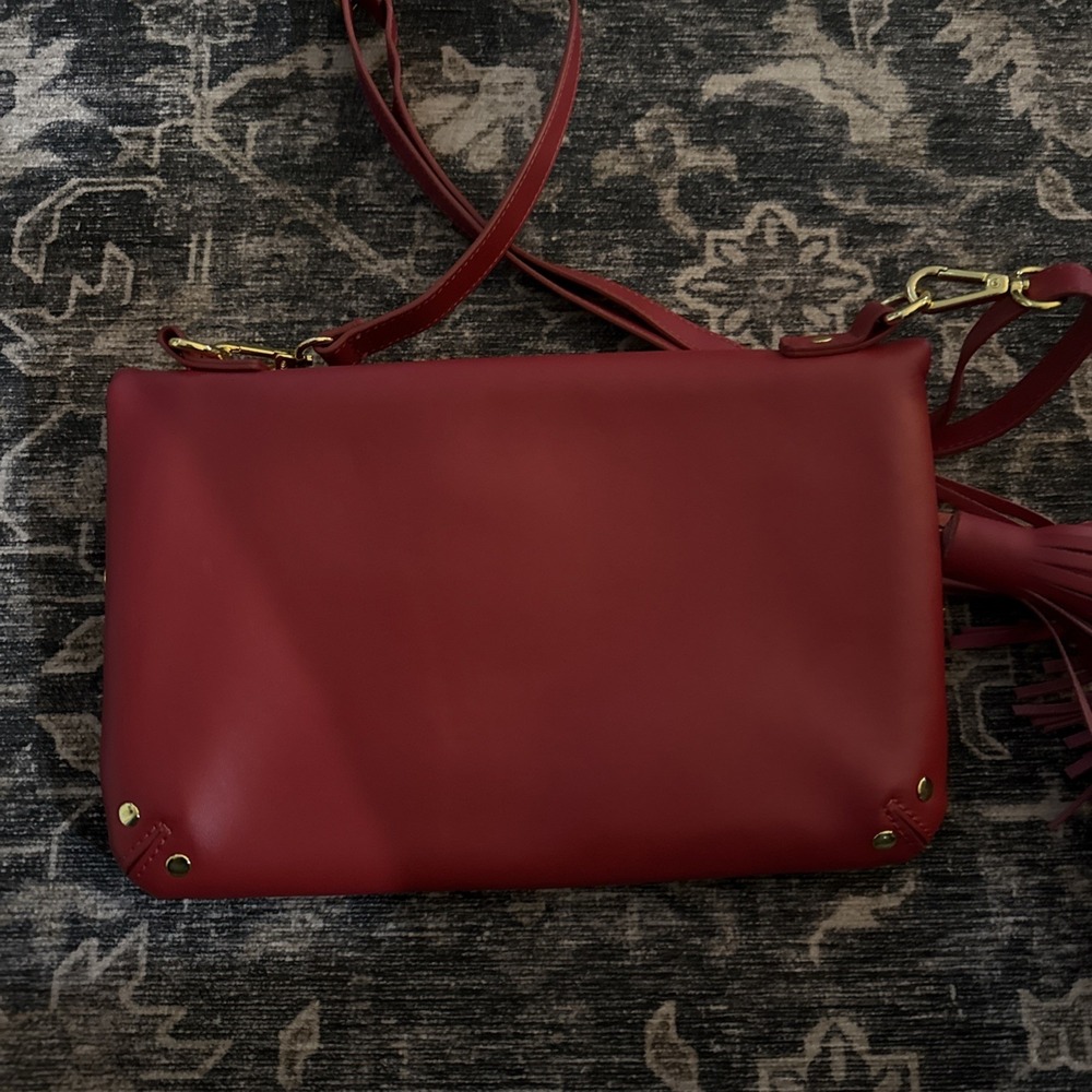 JOY & IMAN Tassel Chic Leather Crossbody with RFID, Raspberry - Picture 3 of 3